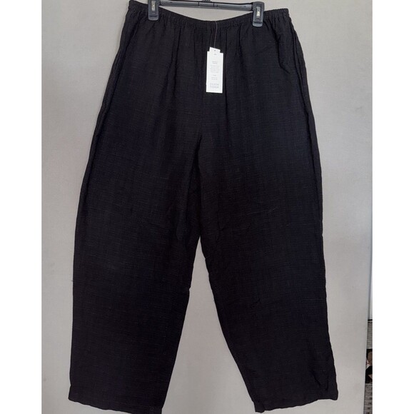 EILEEN FISHER Washable Crepe Wide Leg Pant 2XL Black Linen Blend Lagenlook New - Picture 1 of 13